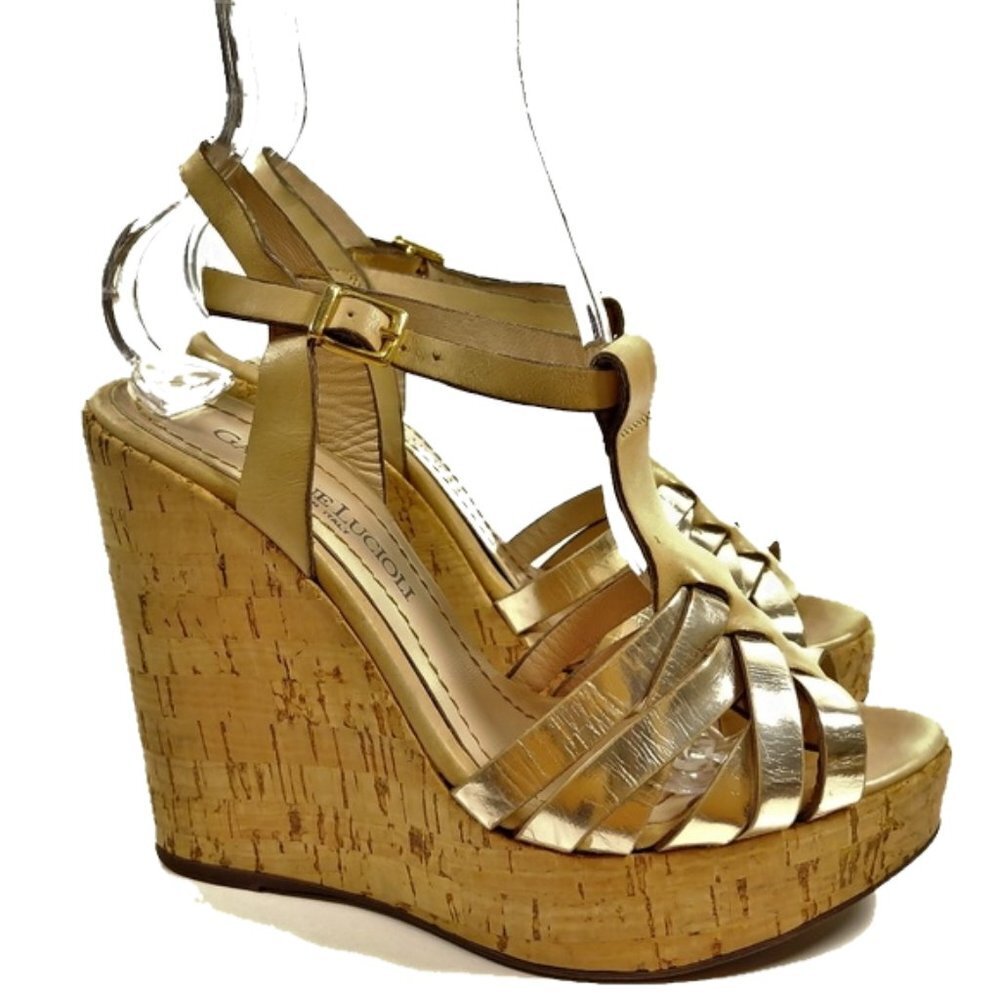 Gastone Lucioli Cork Leather 4in High Platform Sandal 36